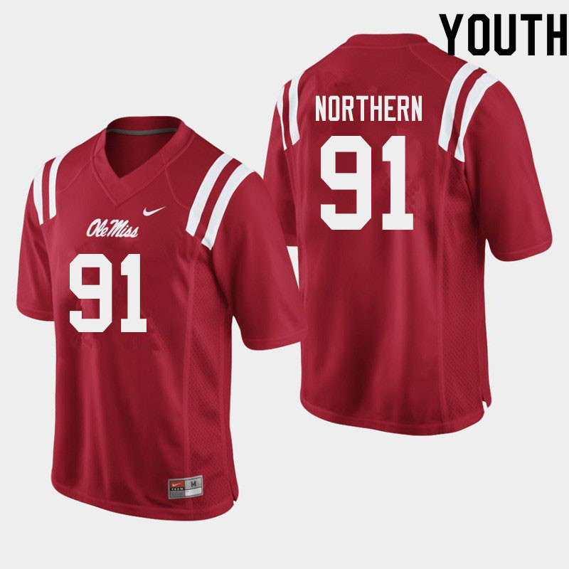 Hal Northern Ole Miss Rebels NCAA Youth Red #91 Stitched Limited College Football Jersey AFE5258JO